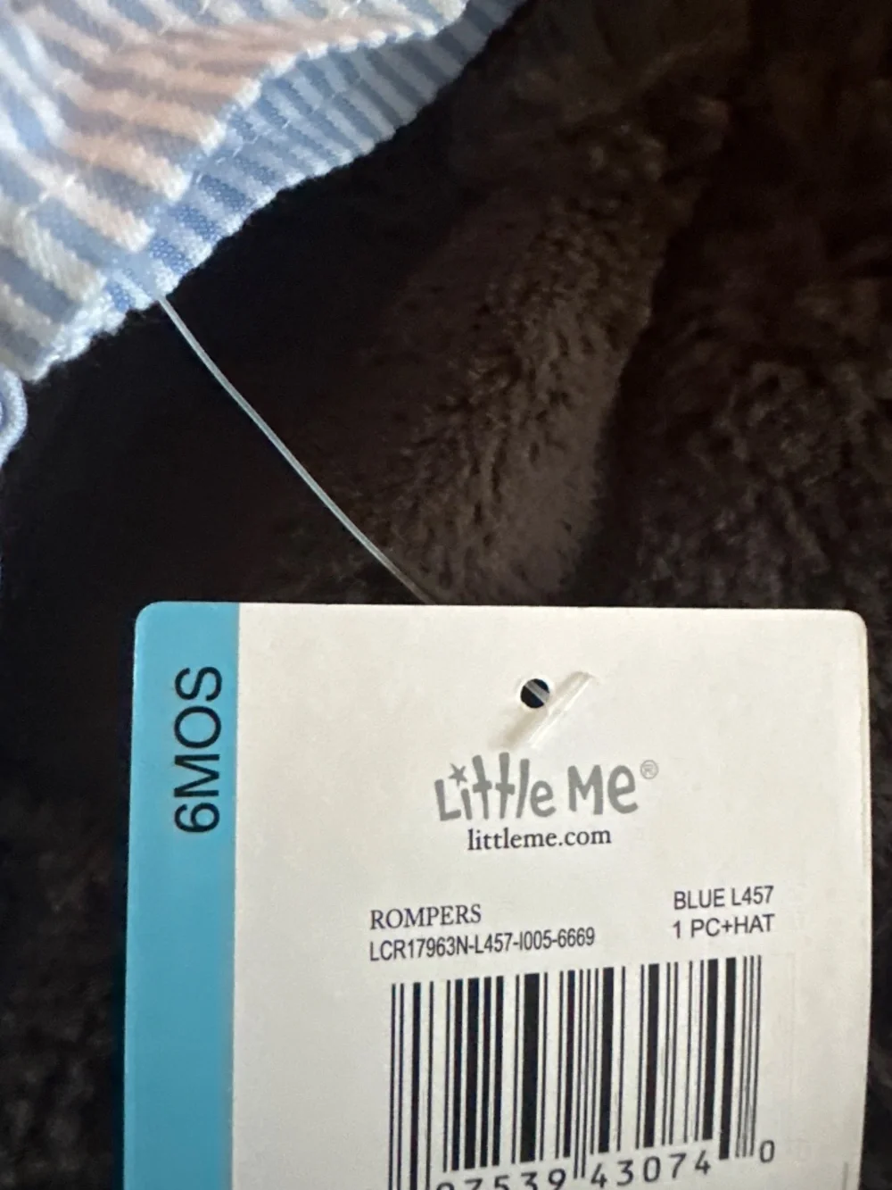 Little Me Baby Boy Blue Seersucker Puppy Romper 6M NWT